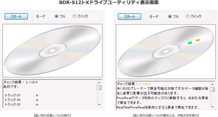 BDR-S12J-Xドライブユーティリティ表示画面